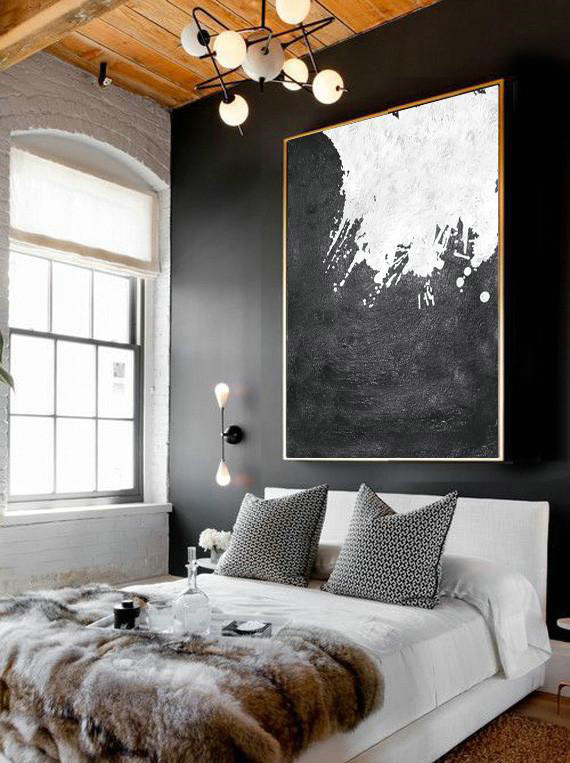 Handmade Large Contemporary Art,Black And White Minimal Painting On Canvas - Contemporary Canvas Paintings
